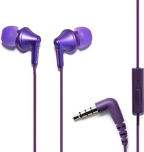Panasonic Ergo Fit Wired Earbuds with Microphone – Superior Sound Quality with Ergonomic Comfort, Universal 3.5 mm Jack Earphones for Phones and Laptops in Stylish Metallic Purple – Custom-Fit Earpieces (S/M/L) for Optimal Audio Experience and Hands-Free Calls – RP-TCM125-VA