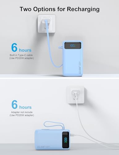 High-Capacity 27000 m Ah Portable Power Bank with Built-In Cable for i Phone 15/16 Series – Fast-Charging USB-C Battery Pack, LED Display for On-the-Go Charging, Reliable Travel Companion for All Smartphones