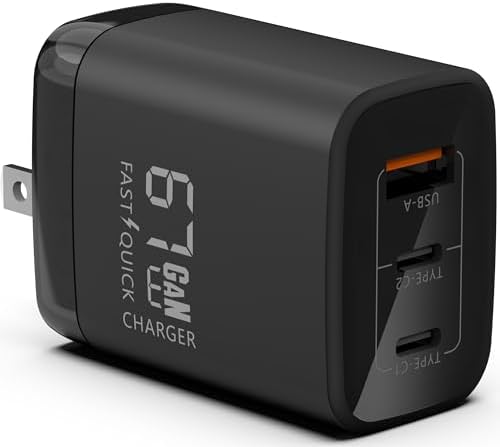 67 W Ga N Dual USB-C & USB-A Charger – Ultra-Compact Power Adapter for Fast Multi-Device Charging – Ideal Travel Companion for Laptops, Smartphones, and Tablets – Sleek White Design for Maximum Compatibility and Efficiency