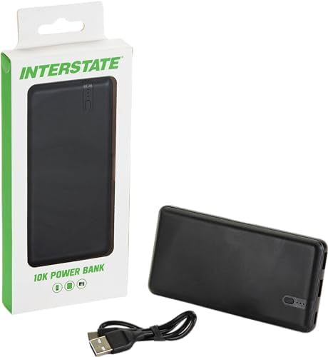 Interstate Batteries 10 K Portable Power Bank – 10,000 m Ah High-Speed Charger for Cell Phones & Electronics, Travel-Ready Dual USB Output, LED Battery Indicator, Compact Emergency Power Solution, Enhanced Compatibility for On-the-Go Charging