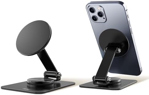 Magnetic Phone Stand Compatible with MagSafe for iphone16, Phone Stand for Desk with 360°Rotation Base, Adjustable Height to 6.1 inch, Compatible for MagSafe Case and iPhone 16/15/14/13/12 – Enhanced Compatibility and Speed