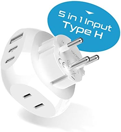 Ultra-Compact 5-in-1 Travel Power Adapter for India, Pakistan & More – Rapid Charge 3.1 Dual USB & USB-C Ports for Bangladesh & Maldives – Lightweight Design for Effortless Global Device Charging on Your Journeys