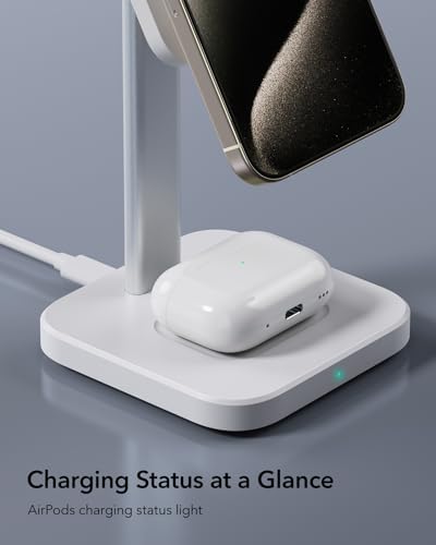 Ultimate ESR 2-in-1 Mag Safe Charging Station for Apple Devices – Fast Wireless Charger Stand for i Phone 16/15/14/13/12, Apple Watch, & Air Pods – Sleek Black Design for Dual Device Convenience and Enhanced Speed