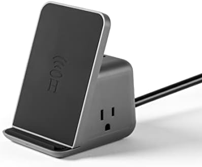 HALO Wireless Charging Station – Multifunctional Power Hub with 3 USB Ports & 2 AC Outlets for Fast, Efficient Charging of Up to 5 Devices Simultaneously – Sleek Charcoal Finish for Stylish Desktop Organization – Qi-Enabled Compatibility for All Your Gadgets