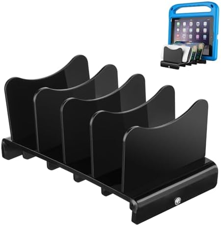 Sleek Acrylic Multi-Device Charging Stand – Black Organizer for Power Banks, Phones & Tablets – 4 Slot Desktop Holder with Enhanced Airflow for Rapid Charging & Tangle-Free Storage – Ideal for Home & Office Use