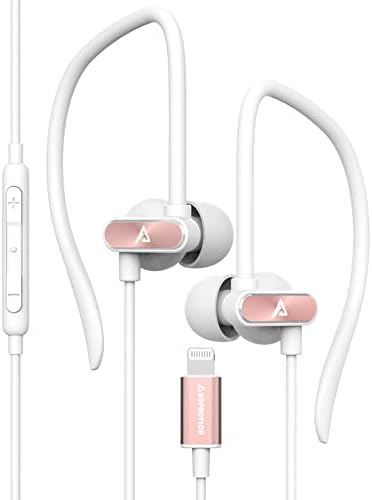 Premium Lightning Earbuds with Secure Ear-Hook Design for i Phone 14/13/12/11 Pro Max/X/XS Max/XR – MFi Certified Sports Earphones in Elegant Rose Gold with Built-in Mic for Hands-Free Calls and Rapid Charging