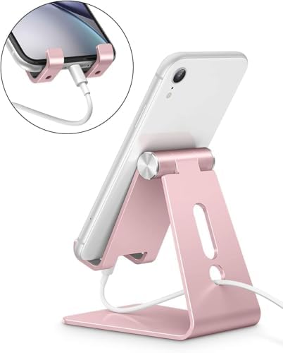 OMOTON Adjustable Cell Phone Stand, C2 Aluminum Desktop Phone Holder Dock Compatible with iPhone 15 14 13 Xs XR 8 Plus 7 6, Samsung Galaxy, Google Pixel, Android Phones – Enhanced Compatibility and Speed