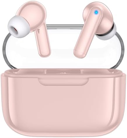 Kurdene Pink Wireless Earbuds – Advanced Bluetooth 5.3 Waterproof Headphones with Hi-Fi Stereo Sound and Active Noise Cancelling Mic for Ultimate Fitness Performance – Compatible with i Phone, Samsung & Android Devices