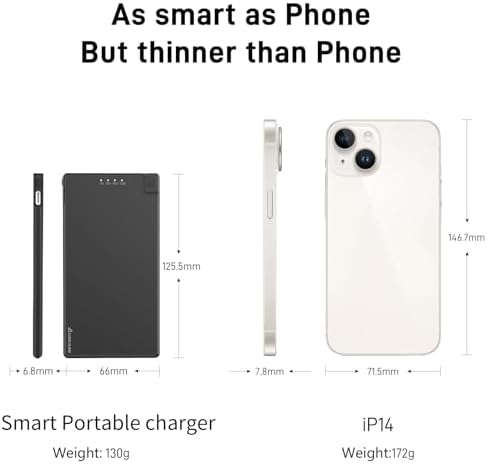 Auskang Slim Power Bank – 5000 m Ah USB-C Portable Charger with Built-in Cable, Airplane Safe Thin Battery Pack for i Phone 16, 15, Samsung, Google Pixel & Android Devices – Ultimate Travel Power Solution for Fast Charging and Enhanced Compatibility