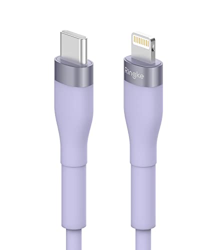 Vibrant 6.6 FT Ringke USB C to Lightning Charging Cable – Fast Charge Your i Phone, i Pad & Air Pods with Stylish Purple Pastel Design, Tangle-Free Connectivity for Effortless Use in Car Play & Beyond, Durable & Efficient Performance