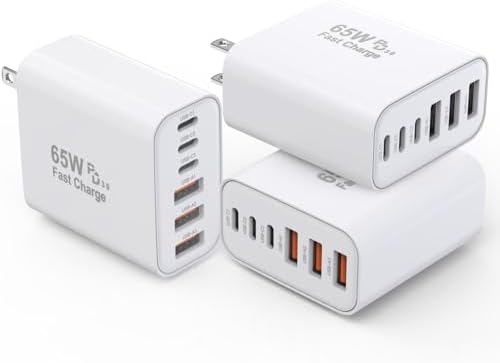 High-Efficiency 65 W Ga N Type-C Wall Charger Block – Ultimate 6-Port Fast Charging Station for i Phone 16, i Pad Pro & Air Pods – Versatile Multi-Device Power Adapter with PD USB-C & QC Support – Compact, Safe Charging Solution for Home, Office & Travel