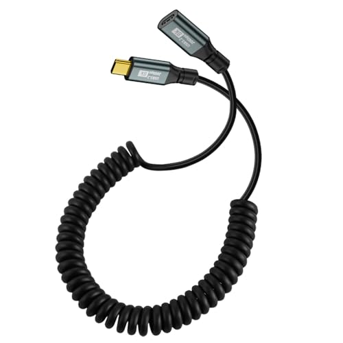Revolutionary xiwai USB4 Type-C Male to Male Extension Cable – 20 Gbps Data Transfer with 100 W Power Delivery, 8 K Video Output, Coiled Design for Maximum Space Efficiency, and Angled Connector for Seamless Access in Compact Areas – Perfect for Laptops, Tablets, and Modern Tech Environments