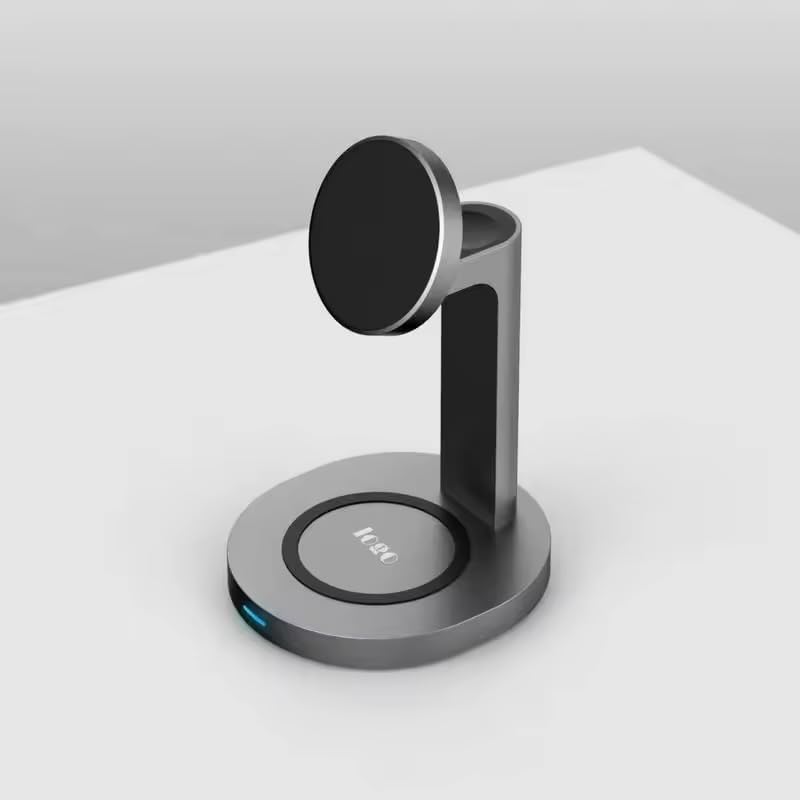 Qrion 15 W Magnetic 3-in-1 Wireless Charger Station – Premium Aluminum Alloy Dock for i Phone 15/14/13/12, Apple Watch & Air Pods Pro/3/2 – Fast Charging & Enhanced Compatibility with USB-C Cable – Sleek, Durable Design for Modern Homes and Offices