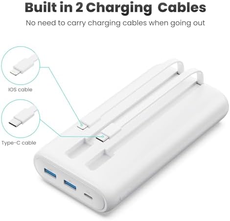 Ultra-High Capacity 40,800 m Ah Power Bank with 25 W Fast Charging – Dual Built-in Cables & 5 Outputs for Quick Device Charging – Compatible with i Phone 16/15 & Android – Sleek Blue Portable Charger for On-the-Go Power Solutions