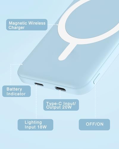 Podoru Mag Safe 5000 m Ah Portable Power Bank – Wireless Magnetic Charger with 20 W PD Fast Charging for i Phone 12 to 16 Series – Sleek, Lightweight Design for Effortless On-the-Go Charging – Includes Type-C Cable for Enhanced Versatility and Compatibility