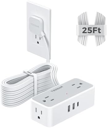 TESSAN 5 FT Flat Plug Extension Cord with 4 AC Outlets, 1 USB-C & 2 USB-A Ports – 900 Joules Surge Protector Power Strip for Home Office & Dorm Room – Maximize Charging Efficiency & Space Savings with Versatile Power Accessory
