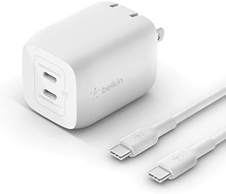 Belkin 65 W Dual USB-C Fast Charger Block – Super Charging PD3.0 with Ga N Efficiency for i Phone 16, Samsung Galaxy S25, Mac Book & More – Dual Port Power Adapter for Rapid Device Charging – Sleek White Design for Modern Aesthetics – Ideal for Multitasking and On-the-Go Lifestyle
