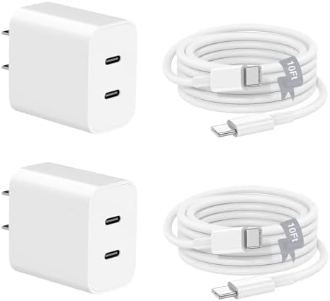 Ultra-Fast Dual Port USB-C i Phone Charger with 10 FT Quick Lightning Cables – High-Efficiency Charging Block for i Phone 14 Pro Max, 13 Pro, 12, 11, XS, XR, 8, SE – Ideal for Home and Travel, 2-Pack for Maximum Convenience and Speed