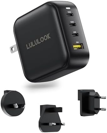 LULULOOK 100 W USB-C Ga N Fast Charger – 4-Port Multi-Device Wall Adapter for Swift Power Delivery, Compatible with Mac Book Pro/Air, i Phone 16, Pixelbook, Samsung Galaxy S24, and More – Global UK/EU/AU Plug Included for Ultimate Travel Convenience
