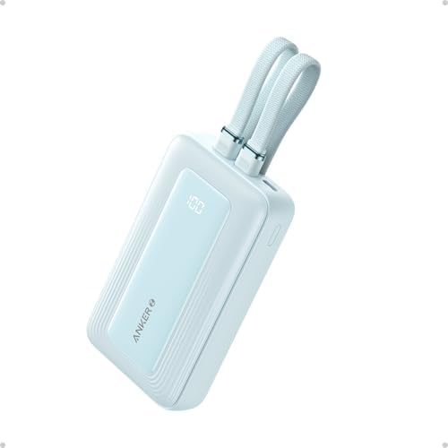 Anker Zolo 10,000 m Ah Fast Charging Power Bank – Ultimate Portable Charger with Built-in USB-C & MFi Certified Lightning Cables, 30 W Max Output for i Phone 16/15 Series, Mac Book, Galaxy – Lightweight Dual-Port Battery Pack for On-the-Go Charging