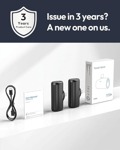Ultra-Compact 5000 m Ah Dual Pack Mini Power Bank – 15 W Fast Charging USB-C Charger for i Phone 16/15, Galaxy & Android Devices – Essential Lightweight Travel Companion for Reliable On-the-Go Power