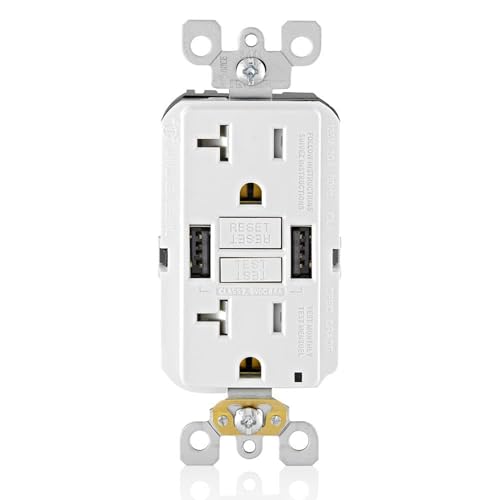 Leviton 60 W In-Wall USB Charger with Dual Type A/Type-C Ports and 20 A Tamper-Resistant Outlet – Fast Charging for Smartphones, Tablets, and Laptops – Modern Light Almond Finish, Ideal for Home and Office Efficiency – Safe, Stylish Power Solution for Tech Enthusiasts