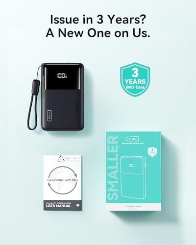 Ultra-Slim INIU Power Bank 10000 m Ah – 45 W PD Fast Charging Portable Charger with Dual USB-C Ports for i Phone 16, Samsung S25, Google Pixel, and More – Essential Travel Companion for On-the-Go Power Needs