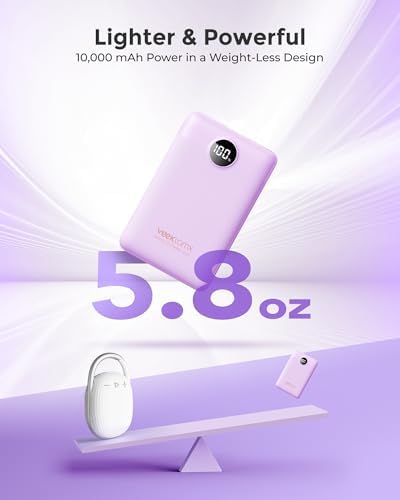VEEKTOMX Compact 10000 m Ah Mini Power Bank – Ultra-Fast PD 22.5 W USB-C Charger for i Phone, Samsung, Google Pixel – Stylish Purple Travel Essential for On-the-Go Power and Versatile Device Compatibility