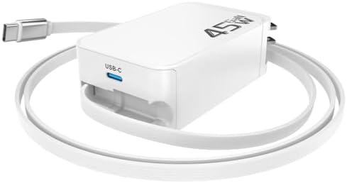45 W Retractable Wall Charger with Type-C Cable – Fast USB-C Power Delivery for i Phone 16/15 Pro Max, i Pad Pro, Galaxy, and Pixel – Compact Travel Charger with Foldable Plug for Tangle-Free Convenience and Enhanced Compatibility
