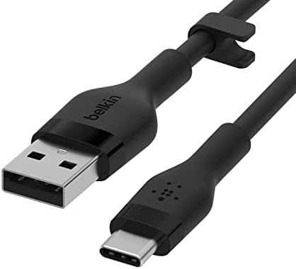 Belkin Boost Charge Flex Silicone USB-A to USB-C Charging Cable (2 M/6.6 ft) – Fast Data Transfer & Durable Design for i Phone 16, Galaxy S25, Pixel 9 & More with Convenient Cable Clip – Tangle-Resistant Flexibility for Ultimate Compatibility and Performance