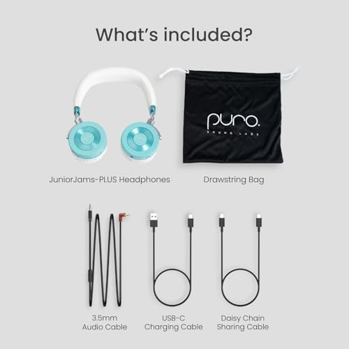 Safe & Stylish Bluetooth Headphones for Kids – Puro Sound Labs Junior Jam Plus with Volume Limiting Technology, 22-Hour Battery Life, and Comfortable On-Ear Fit, Perfect for Tablets and Smartphones in Trendy Blue Finish