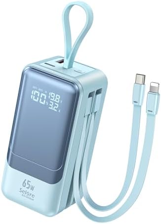 Ultimate Fast Charging Power Bank 18400 m Ah 65 W – Portable Laptop Charger with Built-in USB-C & Lightning Cables, LED Display, Ideal Travel Battery Pack for i Phone 16/15/14/13/12, Mac Book & Samsung – Unmatched Compatibility & Efficiency