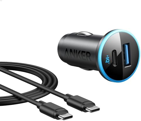 Anker 323 USB C Car Charger Adapter – 52.5 W Dual Port Fast Charging Cigarette Lighter Charger with 30 W Power IQ 3.0 Cable for i Phone 15/15 Pro Max, Galaxy S23/22, and Google Pixel – Optimal Performance & Safety for All Devices on the Go