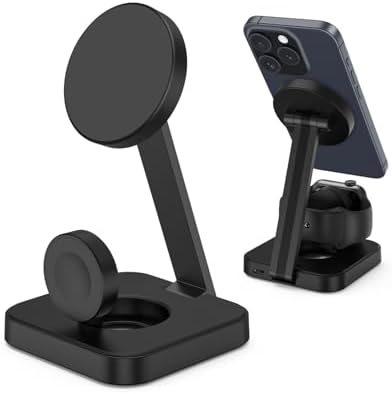 Ultimate 3-in-1 Magnetic Charging Station for Apple Devices – Foldable Wireless Charger for i Phone 16/15/14/13/12 Pro Max, Adjustable Dock for Apple Watch Series 10/9/8/7/6 & Air Pods Pro with Mag-Safe Technology – Portable Solution for Effortless Charging and Convenient Viewing