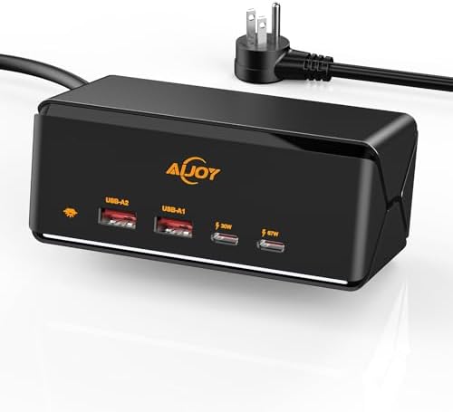 67 W Ga N USB-C Fast Charging Hub – 6-in-1 Power Station with Dual AC, USB-A & USB-C Ports, 5 ft Extension Cord, Ideal for Desktop, Office & Nightstand Use – Enhanced Speed, Versatility, and Device Compatibility
