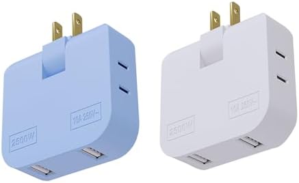 Ultra Slim 3-Way Plug Extender with 360° Rotatable Socket – Compact Travel AC Adapter Splitter for Home and On-the-Go Charging in Stylish Blue and Pink – Lightning-Fast Power Delivery with Superior Compatibility for All Devices
