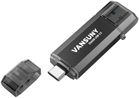 Vansuny 256 GB Dual Type C USB Flash Drive – Versatile OTG Memory Stick for Android, PC & Tablet – High-Speed USB 3.0 Data Transfer with Keychain Attachment – Ideal Solution for Photos, Videos & Document Storage