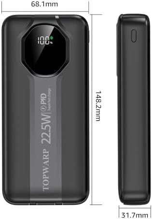 High-Capacity 20000 m Ah Portable Power Bank with Dual Output Cables – PD 22.5 W & QC3.0 Fast Charging for i Phone & Android Devices – Multi-Device Charger in Sleek Black Design for Ultimate Portability and Enhanced Compatibility