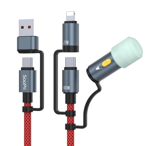 SOOPII 100 W 6.6 FT 4-in-1 Multi-USB C Charging Cable – Fast Charging Solution with USB-C, USB-A, and Lightning Connectors – Durable Nylon Braided Design for Phones, Tablets, and Laptops – Ultimate Versatility for Home and Travel