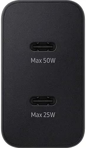 SAMSUNG 50 W Dual-Port Wall Charger – Ultra-Fast Charging 2.0 for USB Type C Devices, Energy-Saving Power Adapter with Essential Cable, Sleek Black Design, Ideal for Mobile Professionals and Frequent Travelers Seeking Efficient Power Solutions