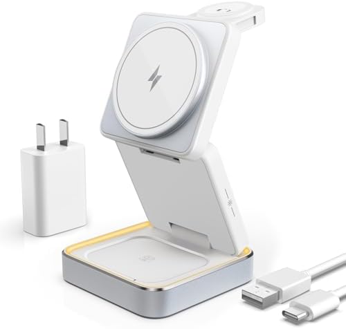Efficient 3-in-1 Wireless Charging Dock for i Phone 16/15/14, Apple Watch, and Air Pods – Rapid Charge Station with 1.5 M USB Cable in Sleek Black – Streamline Your Charging Experience and Maximize Productivity