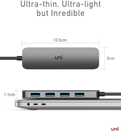 Maximize Your Device Potential with the uni Aluminum USB-C Multiport Adapter – 4 High-Speed Ports for Laptops, Mac Book Pro/Air, i Pad Pro & More, Sleek Design for Effortless Port Expansion and Enhanced Productivity
