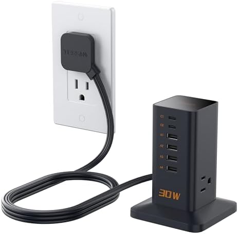 TESSAN 9-in-1 USB C Charging Station – 100 W Power Strip with 3 AC Outlets & 3 USB-A Ports for Fast Charging – Ideal Home & Office Multi-Device Charger with Surge Protection – Compact & Stylish Desk Solution for Phones, Laptops & Tablets
