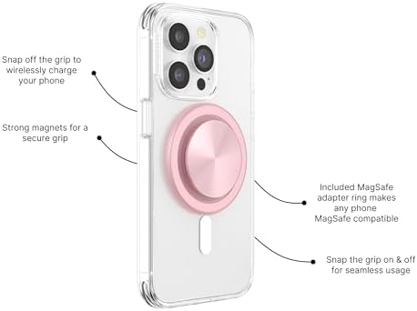 Stylish Dusty Rose Magnetic Phone Grip & Stand for i Phone Mag Safe – Secure Pop Socket with Kickstand for Effortless Hands-Free Viewing and Seamless Wireless Charging – Enhance Your Mobile Experience with Chic Functionality and Personalization Options