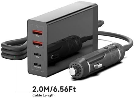 Powerful 156 W Multi-Port Car Charging Station – Fast USB-C Dock for Mac Book, MSI, Samsung, HP, DELL, Asus, Acer – Rapid Charging with PD 3.1 & QC 3.0 Technology – Ultimate Compatibility on the Go