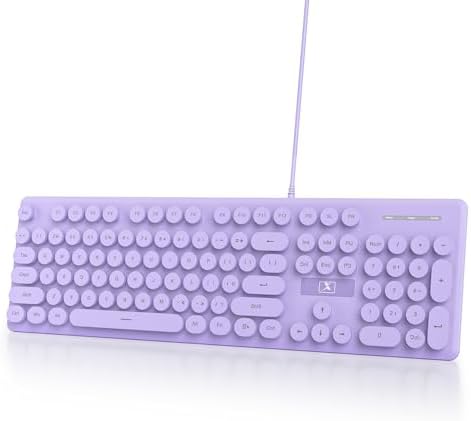 Vibrant Purple Ergonomic Wired Membrane Keyboard – Full-Size 104 Keys with Round Typewriter Keycaps, White LED Backlighting, and Ultra-Quiet Performance for Enhanced Productivity in Any Workspace