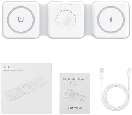 Ankilo 3-in-1 Mag Safe Travel Charger: Premium Foldable Wireless Charging Station for i Phone 15/14/13/12, Apple Watch, and Air Pods Pro – Rapid Multi-Device Power Hub with Magnetic Alignment for Ultimate Portability and Organization