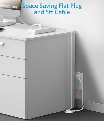 BESTEK 8-Outlet Power Strip with 5-Foot Extension Cord: Multi-Port USB Charging Hub Featuring 3 USB-A (2.4 A) & 1 USB-C (3 A) | 1625 W Max Output with 600 Joule Surge Protection for Enhanced Device Safety | Ultra-Compact Design for Home & Office Efficiency