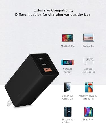 65 W 3-Port USB-C Fast Charger – Versatile Power Adapter for Mac Book, i Phone 16/15/14, Galaxy & More – Compact Design with Included Cable for Effortless Home or Travel Use – Optimal Device Compatibility & Safety Features