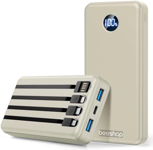 BEESHOP Ultra High-Capacity 37000 m Ah Portable Power Bank – All-in-One Fast Charging Solution with 4 Integrated Cables, 22.5 W Quick Charge for i Phone 16, 15, 14, 13 & Android Devices – Essential Travel Companion for Maximum Device Compatibility and Efficiency